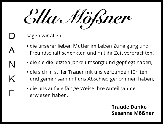 Traueranzeige von Ella Mößner von GESAMT