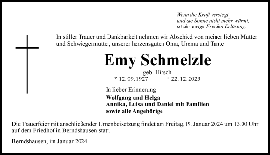 Traueranzeige von Emy Schmelzle von GESAMT