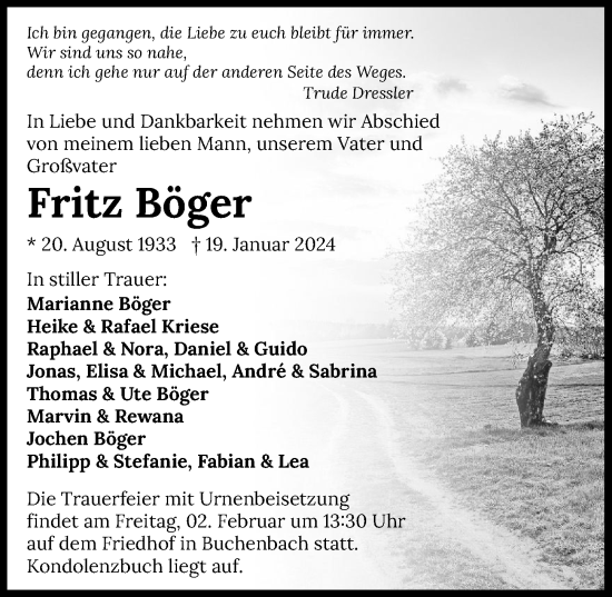 Traueranzeige von Fritz Böger von GESAMT