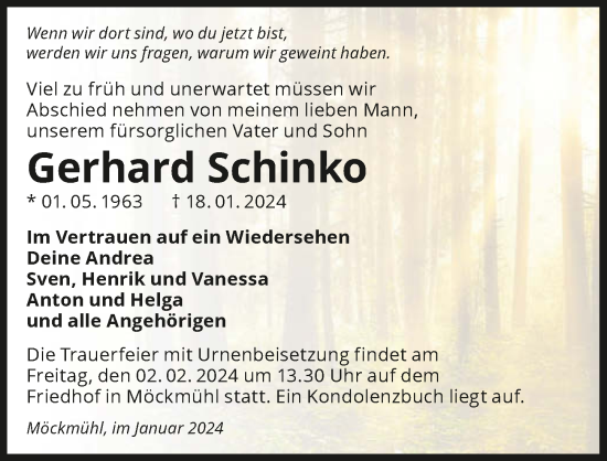 Traueranzeige von Gerhard Schinko von GESAMT