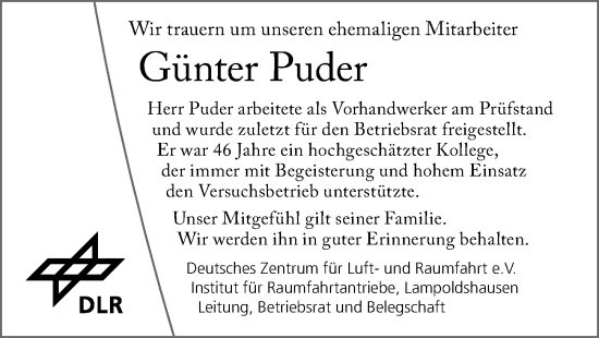 Traueranzeige von Günter Puder von GESAMT