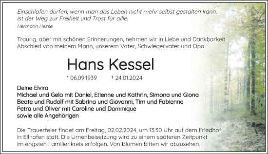 Traueranzeige von Hans Kessel von GESAMT