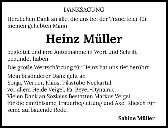 Traueranzeige von Heinz Müller