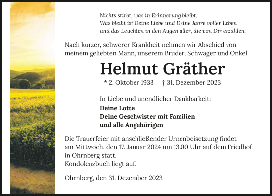 Traueranzeige von Helmut Gräther von GESAMT