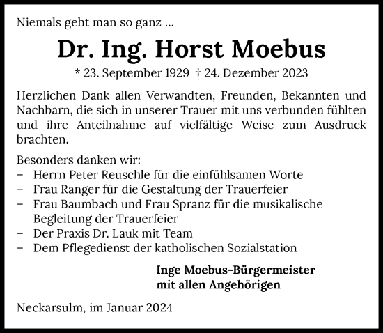 Traueranzeige von Horst Moebus von GESAMT