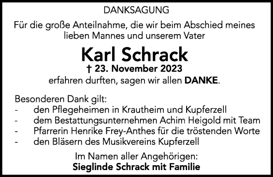 Traueranzeige von Karl Schrack von GESAMT