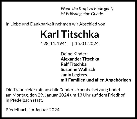 Traueranzeige von Karl Titschka von GESAMT