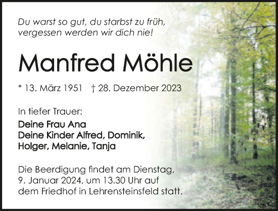 Traueranzeige von Manfred Möhle von GESAMT