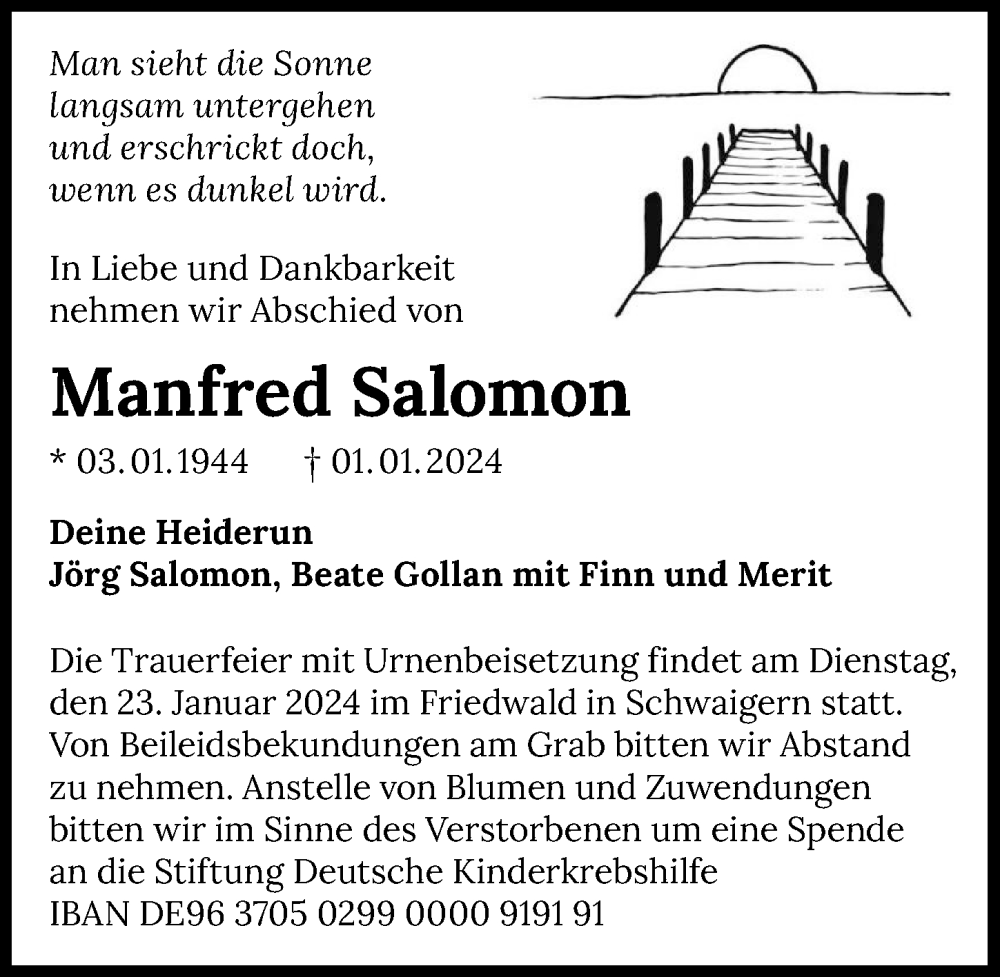  Traueranzeige für Manfred Salomon vom 20.01.2024 aus GESAMT