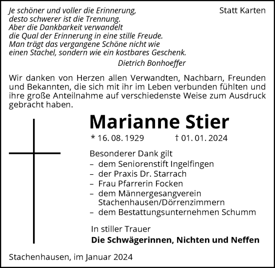 Traueranzeige von Marianne Stier von GESAMT