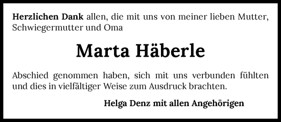 Traueranzeige von Marta Häberle von GESAMT