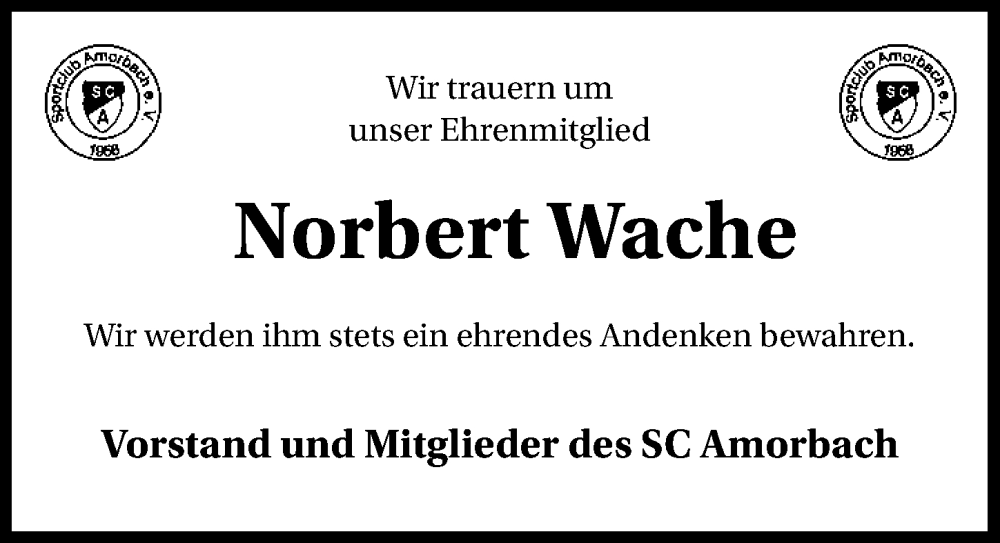  Traueranzeige für Norbert Wache vom 10.01.2024 aus GESAMT