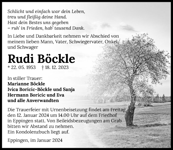 Traueranzeige von Rudi Böckle von GESAMT