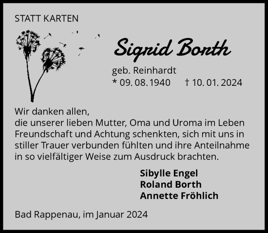 Traueranzeige von Sigrid Borth von GESAMT