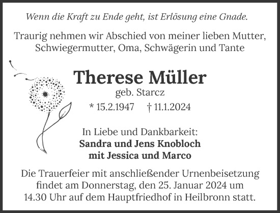 Traueranzeige von Therese Müller von GESAMT