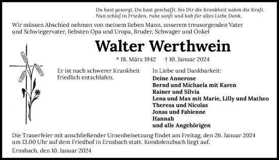 Traueranzeige von Walter Werthwein von GESAMT