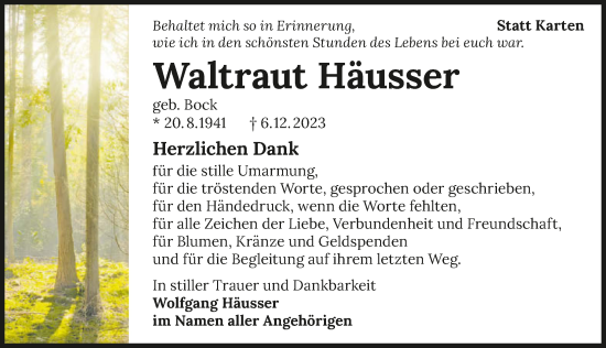 Traueranzeige von Waltraut Häusser von GESAMT