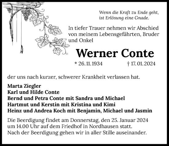 Traueranzeige von Werner Conte von GESAMT