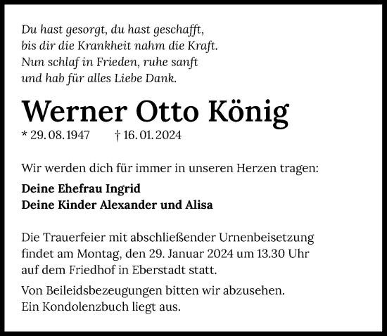 Traueranzeige von Werner Otto König von GESAMT