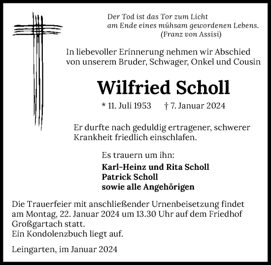 Traueranzeige von Wilfried Scholl von GESAMT