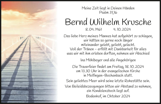 Traueranzeige von Bernd Wilhelm Krusche von GESAMT