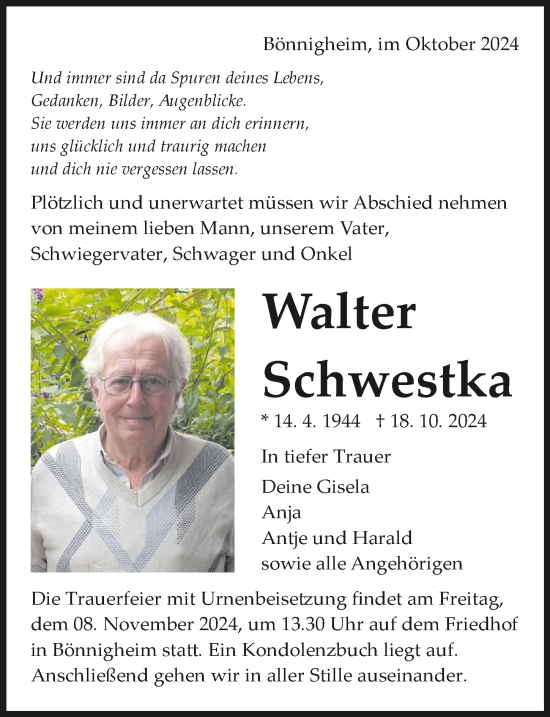 Traueranzeige von Walter Schwestka von GESAMT