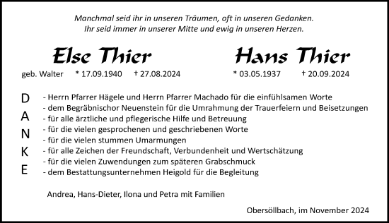 Traueranzeige von Else Thier von GESAMT