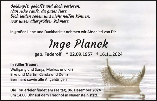 Traueranzeige von Inge Planck von GESAMT