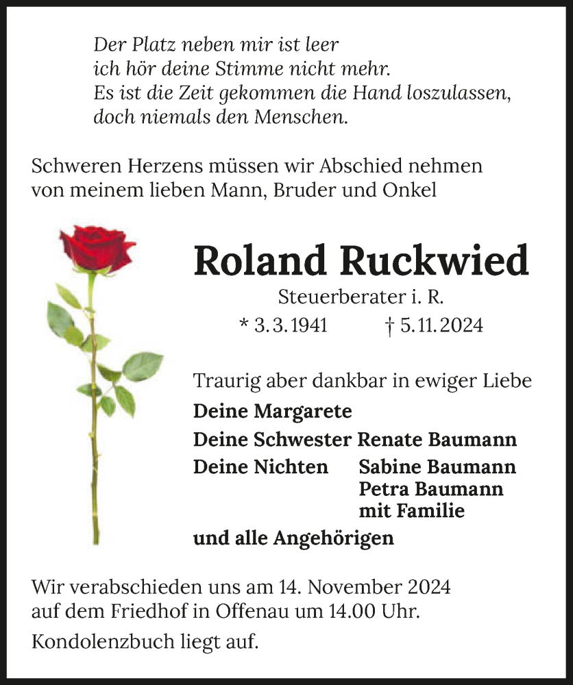  Traueranzeige für Roland Ruckwied vom 09.11.2024 aus GESAMT