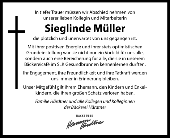 Traueranzeige von Sieglinde Müller von GESAMT