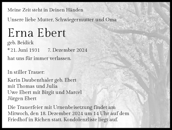 Traueranzeige von Erna Ebert von GESAMT