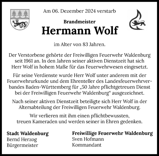 Traueranzeige von Hermann Wolf von GESAMT