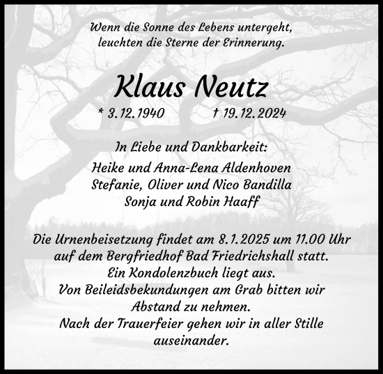 Traueranzeige von Klaus Neutz von GESAMT