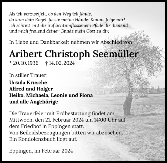 Traueranzeige von Aribert Christoph Seemüller von GESAMT