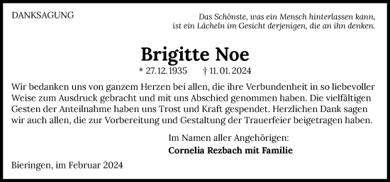 Traueranzeige von Brigitte Noe von GESAMT