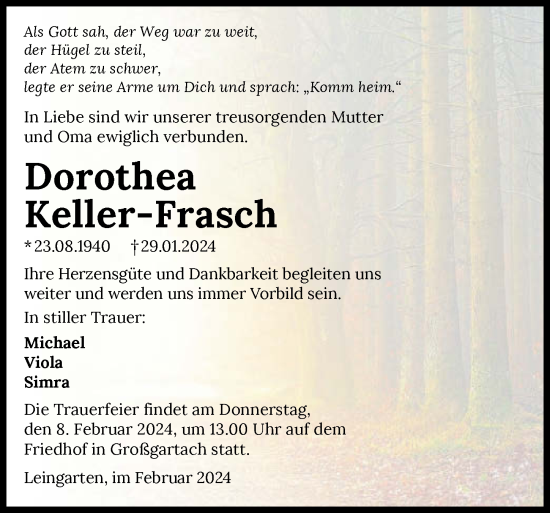 Traueranzeige von Dorothea Keller-Frasch von GESAMT