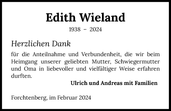 Traueranzeige von Edith Wieland von GESAMT