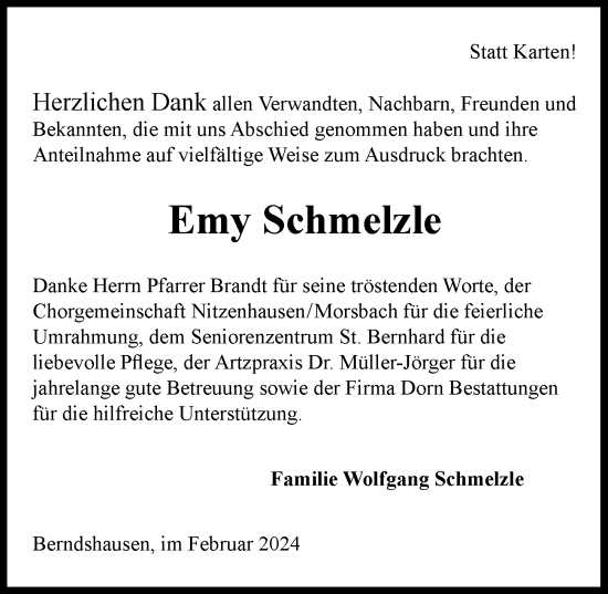 Traueranzeige von Emy Schmelzle von GESAMT