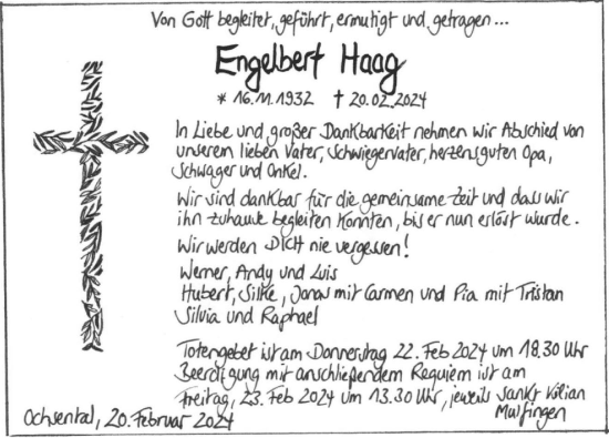 Traueranzeige von Engelbert Haag von GESAMT