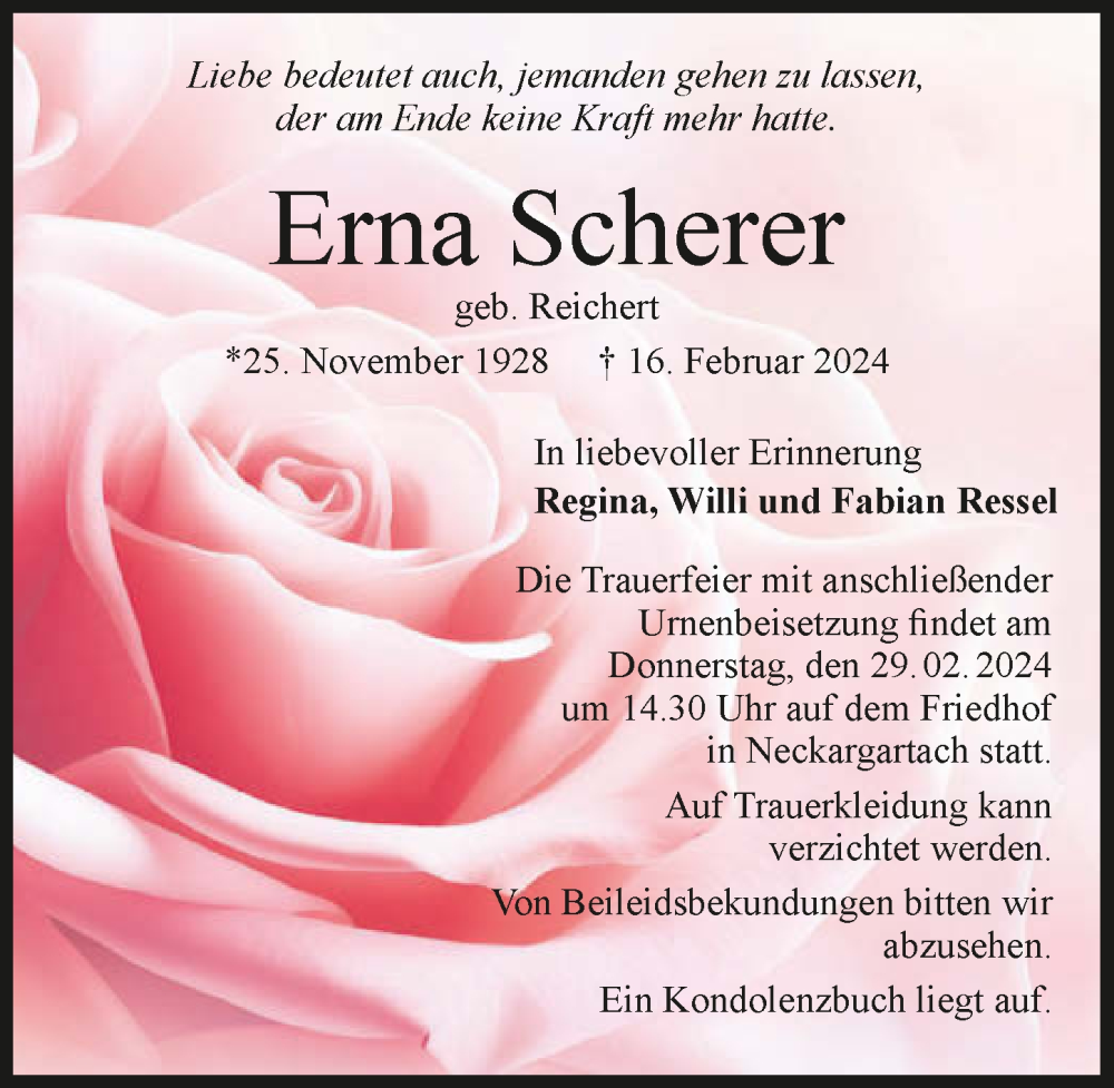  Traueranzeige für Erna Scherer vom 24.02.2024 aus GESAMT