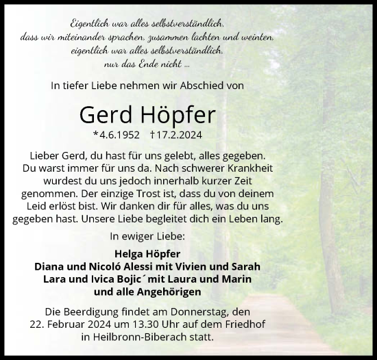 Traueranzeige von Gerd Höpfer von GESAMT