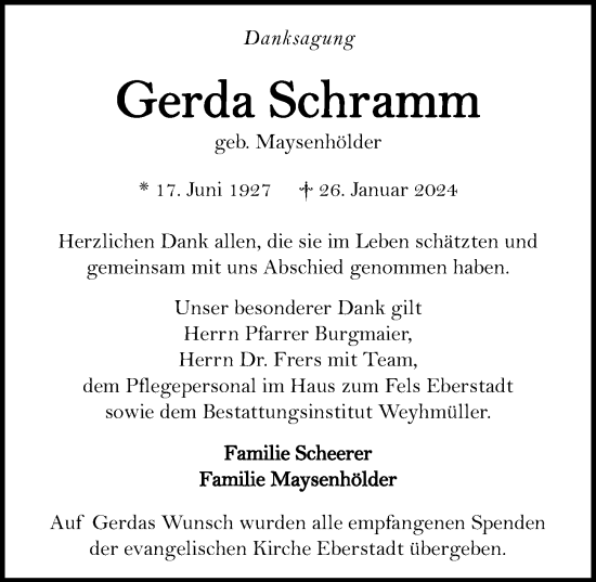 Traueranzeige von Gerda Schramm von GESAMT