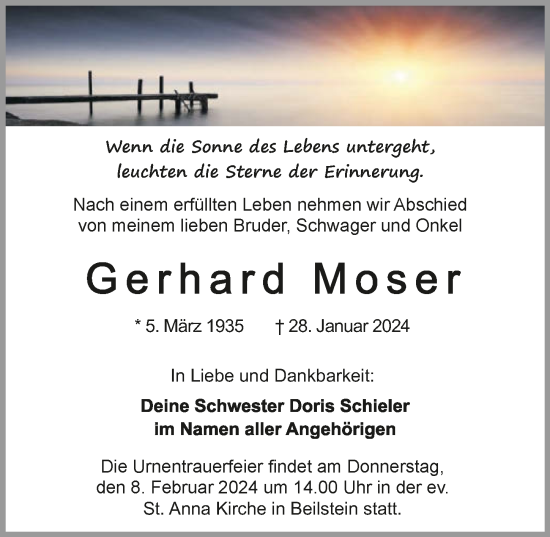 Traueranzeige von Gerhard Moser von GESAMT
