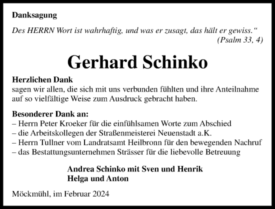 Traueranzeige von Gerhard Schinko von GESAMT