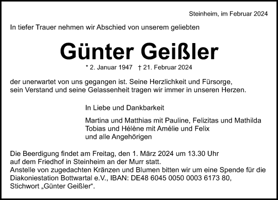 Traueranzeige von Günter Geißler von GESAMT