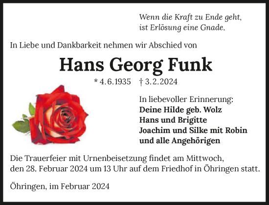 Traueranzeige von Hans Georg Funk von GESAMT