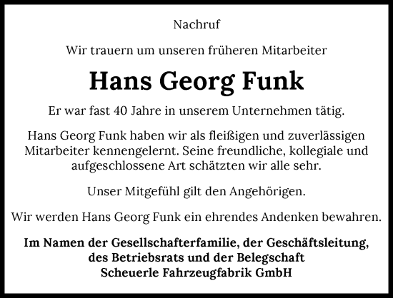 Traueranzeige von Hans Georg Funk von GESAMT