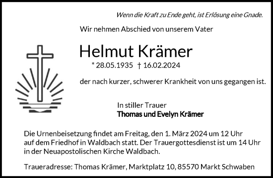 Traueranzeige von Helmut Krämer von GESAMT