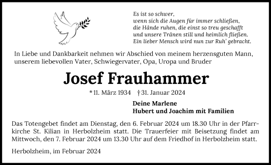 Traueranzeige von Josef Frauhammer von GESAMT
