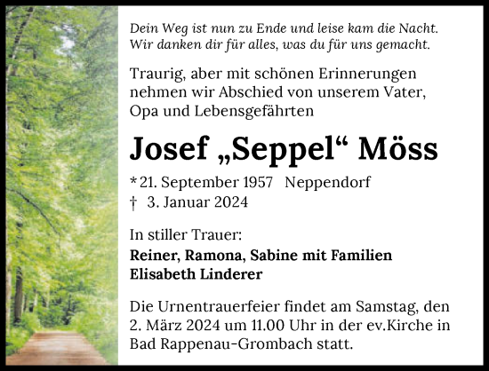 Traueranzeige von Josef Möss von GESAMT
